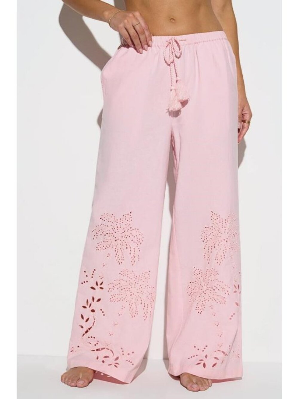 SPIRITUAL GANGSTER Women's Talia Wide Leg Linen Pant Size S In Blush Pink